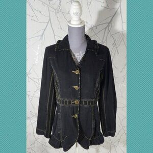 Solola Black Cotton Artsy Ruffle Button Front Blouse